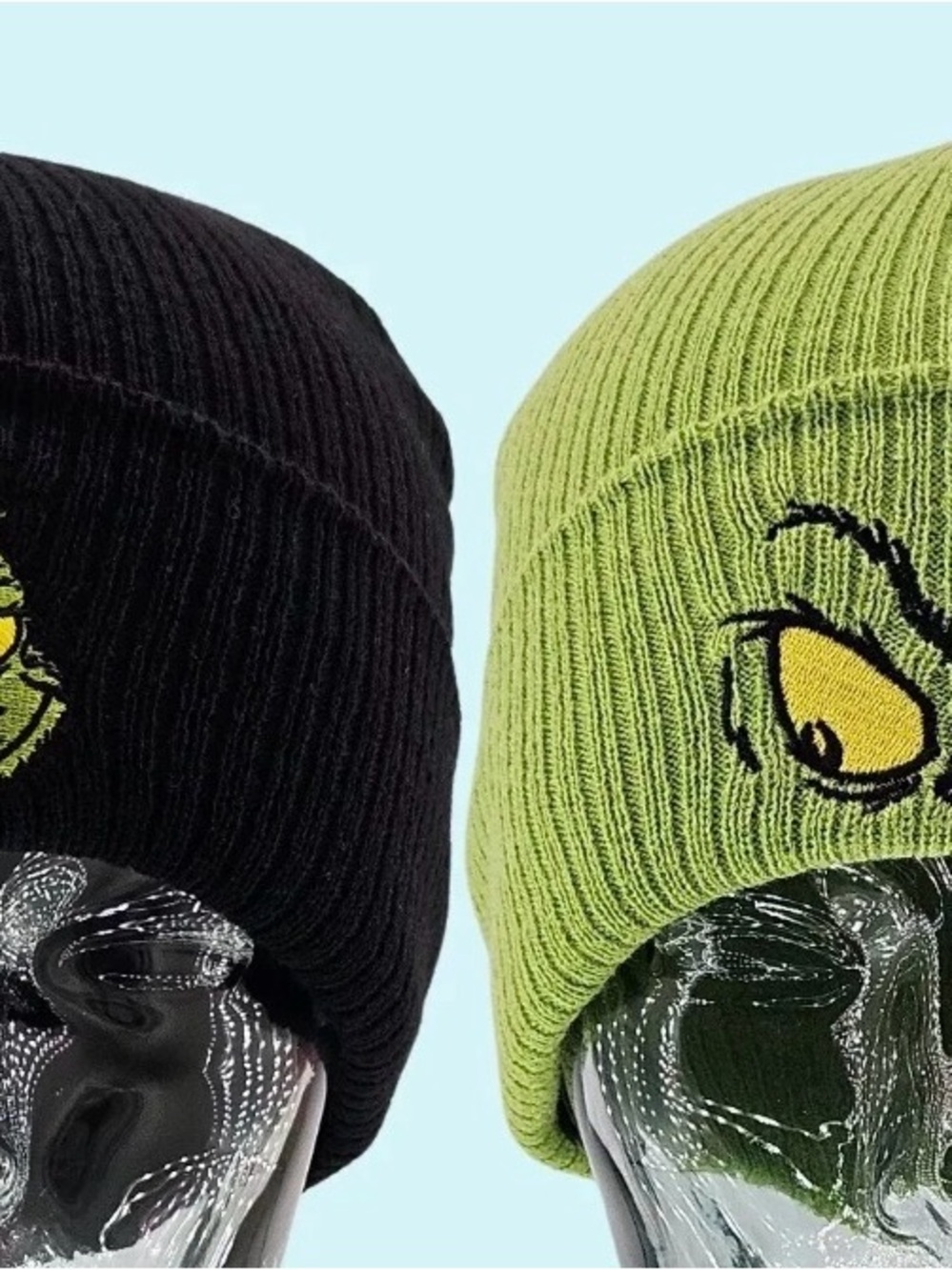 Grinch Hats Beanies Green Black Cuffed Knit Embroidered Christmas Bioworld Gift